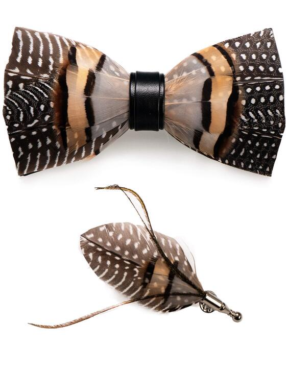 Other - 1270 Leather Feather Handmade Pre-tied Bow tie and Brooch Sets 2